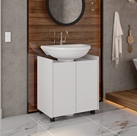 Gabinete para Pia de Coluna Banheiro Eccos – Design Moderno, 2 Portas e Rodízios - imagem 2