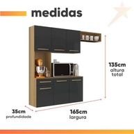 Armário de Cozinha Suspenso com Balcão 6 Portas e 1 Gaveta - Belíssima Freijó/Grafite Aramóveis - imagem 4