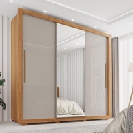 Guarda-Roupa Casal 3 Portas com Espelho e 4 Gavetas - Design Cinamomo/Off White - imagem 1