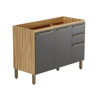 Balcão de Cozinha Itália 120cm com 3 Portas e 2 Gavetas em MDF Amêndoa/Chumbo - imagem 1