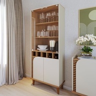 Cristaleira 2 Portas de Vidro Jurerê Off White Matte/Freijó - Design Sofisticado com Adega Embutida - imagem 2