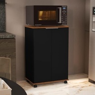 Balcão Prático para Cozinha com Microondas – Armário Multiuso 2 Portas em Preto - imagem 2