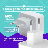 Carregador Turbo 50W USB-C PD: iPhone 15/16 Pro Max Ultra Rápido com Cabo 1M e Duas Portas - imagem 3