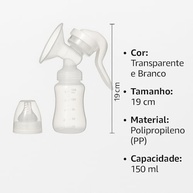 Bomba Tira Leite Manual Portátil 150ml com Almofada de Silicone - Extração Confortável e Segura - imagem 3