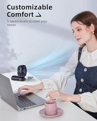 Koonie Ventilador Portátil Recarregável com Display Digital | 5 Velocidades, 90° Ajustável, Ideal para Ambientes Internos e Externos - imagem 4