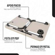 Mesa Portátil Dobrável Ajustável com Suporte para Notebook e Copo - Design Moderno em Madeira e Alumínio - imagem 5