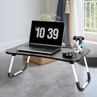 Mesa Portátil Dobrável Ajustável com Suporte para Notebook e Copo - Design Moderno em Madeira e Alumínio - imagem 1