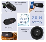 JBL Charge 5: Caixa de Som Bluetooth Portátil, À Prova D'água e Poeira - Azul Vibrante - imagem 3