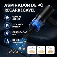 Aspirador Portátil 2 em 1: Potência 6000Pa para Carro, Casa e Teclado | USB Recarregável e Filtro HEPA - imagem 4