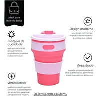 Copo Retrátil Silicone Rosa 370ml com Tampa - Portátil, Seguro e Prático para Viagens - imagem 3