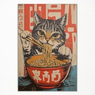 Arte de Parede Gato Japonês Vintage - Pôster Engraçado de Gato Preto com Ramen para Decoração Exclusiva - imagem 2