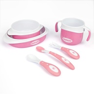 Kit Alimentação Pimpolho 6 Peças Rosa - Prato, Bowl, Pote, Garfo e Colher Seguro e Ergonômico para Bebês - imagem 1