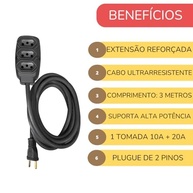 Extensão Elétrica Reforçada 3m: Potência e Segurança com Cabo PP 2x2,5mm (10A/20A) - imagem 4