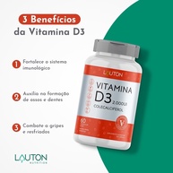 Vitamina D3 2000UI Lauton: Kit com 3 Potes - imagem 2