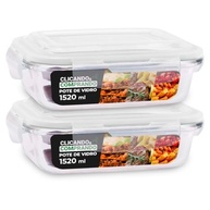 Kit 2 Potes de Vidro Retangular com Tampa Hermética 1520ml - Frescor e Segurança na Cozinha - imagem 2