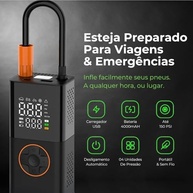 Bomba de Ar Portátil Digital 130 PSI: Compressor 4000mAh com USB-C, Lanterna LED e Powerbank - imagem 4