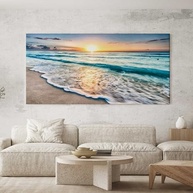 Quadro Decorativo Paisagem Praia Nascer Sol 130x70cm - Tela Grande para Sala, Quarto ou Hall - imagem 2