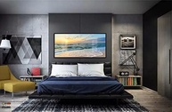 Quadro Decorativo Mar Praia 130x60cm - Moldura Preta com Vinil Brilhante para Sala e Quarto - imagem 3