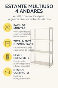 Prateleira Organizador 4 Andares Branco – Estante Multiuso Fácil de Montar e Limpar para Cozinha, Banheiro e Lavanderia - imagem 4
