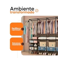 Arara Cabideiro 4 Colunas com Sapateira e 10 Prateleiras – Armário Organizador Moderno para Closet e Quarto - imagem 5