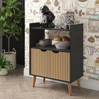 Aparador Buffet Retrô Grécia 2 Portas com Prateleiras e Nicho - Design Canelado Preto - imagem 2
