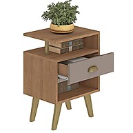 Mesa de Cabeceira 1 Gaveta Mel/Fendi - Fellicci: Elegância e Praticidade - imagem 2
