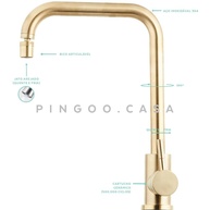 Torneira Cozinha Monocomando Dourada Pingoo - Elegância e Praticidade - imagem 2