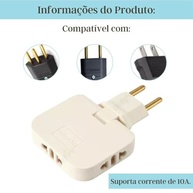 Adaptador Tomada T Articulado Flexível 3 Saídas 10A 250V - Mais Conexões e Praticidade! - imagem 5