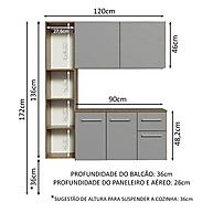 Armário de Cozinha Compacta 120cm Rustic/Cinza – Design Moderno e Prático - imagem 2
