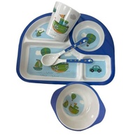 Kit Refeição Infantil Azul - 5 Peças com Prato Dividido, Copo e Talheres para Introdução Alimentar - imagem 2