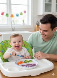 Prato Infantil com Divisória Fazendinha Azul/Xadrez – Seguro, Colorido e Ideal para Introdução Alimentar - imagem 3
