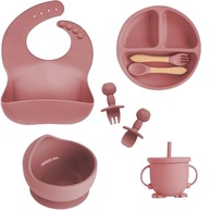 Kit Introdução Alimentar Bebê 8 Peças - Prato, Bowl, Copo com Canudo e Talheres em Silicone Antitóxico Premium (Rosa Rubi) - imagem 4