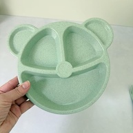 Prato com Divisória + Talheres Infantil Bebê BLW Urso Verde - Seguro e Ergonômico para Introdução Alimentar - imagem 3