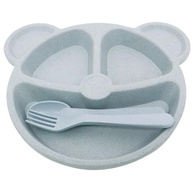 Prato com Divisória + Talheres Infantil em Formato de Urso Azul - Ideal para Introdução Alimentar BLW - imagem 5