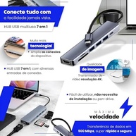Adaptador Hub 7 em 1 USB-C Premium com Saída HDMI 4K a 60Hz, 7 Portas, USB 3.0, Leitor de Cartão SD, Fonte de Alimentação Tipo C, Carregamento Rápido Multiportas - imagem 5