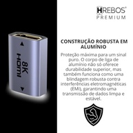 Emenda Extensor HDMI 2.1 Fêmea x Fêmea 8K 4K 120Hz 48Gbps - Alumínio Premium - imagem 5