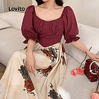 Vestido Marrom Floral Lovito Elegante com Estrutura e Costura Premium - imagem 2