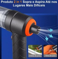 Aspirador de Pó e Soprador 2 em 1 Premium - Sem Fio 6000Pa Recarregável USB para Carro, Casa e Escritório (Preto) - imagem 5