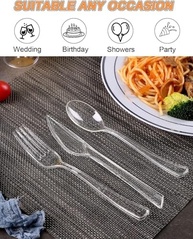 Conjunto de Utensílios Plásticos Transparentes Premium Heat - 300 Unidades (Facas, Garfos e Colheres) - imagem 5