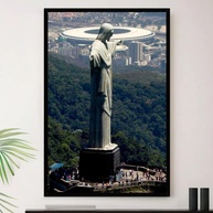 Quadro Decorativo Rio de Janeiro Cristo Redentor Maracanã A4 23x33cm - Moldura Premium Madeira - imagem 1