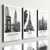 Kit 3 Quadros Decorativos Londres Paris New York - Design Premium para Quarto e Sala (28x20cm) - imagem 2