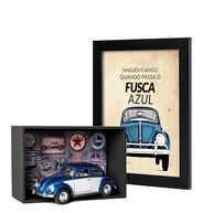 Kit Presente Fusca Azul Vintage - Miniatura com Expositor e Quadro Decorativo - imagem 1