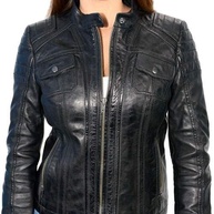 Milwaukee Leather SFL2805 Jaqueta feminina preta acolchoada com gola mandarim moderna, casual, de couro para motociclista - imagem 3