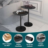 Conjunto de Mesa Lateral Vitta Haste Preta em Aço com Design Orgânico - LH Móveis - imagem 5