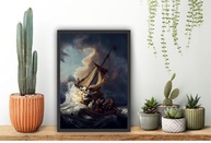 Quadro Decorativo Jesus Acalma a Tempestade - Moldura Preta Elegante - imagem 3