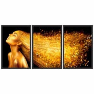 Quadro Decorativo Trio Mulher Cabelo Gold 60x40cm - Moldura Preta para Sala e Quarto - imagem 1
