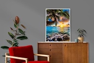 Quadro Decorativo Paisagem Sol Mar Palmeira - Moldura Preta em Madeira Pinus FSC - imagem 2