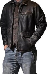 Jaqueta de couro masculina preta | Jaqueta de motociclista de couro real com exterior envelhecido | Roupas de motocicleta em estilo vintage - imagem 1
