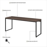 Mesa Dinâmica Diretor 180x60x75cm - Design Moderno em Nogal e Estrutura Preta - imagem 5