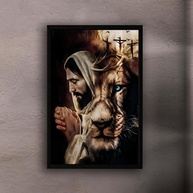 Quadro Decorativo 60x40 Jesus Orando Leão com Coroa de Espinhos - Moldura Preta em Madeira Premium - imagem 2
